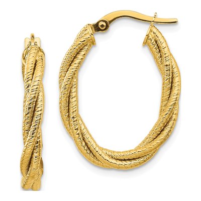 14K Yellow Gold 25mm Twisted Oval Hoop Earrings