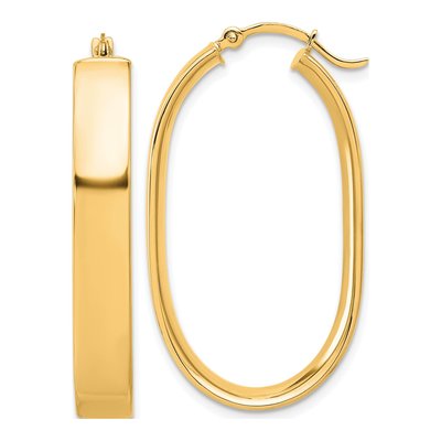 14K Yellow Gold Oval Tube Hoop Earrings