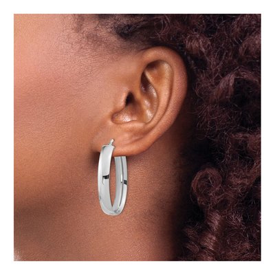 14K White Gold Oval Tube Hoop Earrings – view 3