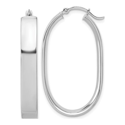 14K White Gold Oval Tube Hoop Earrings