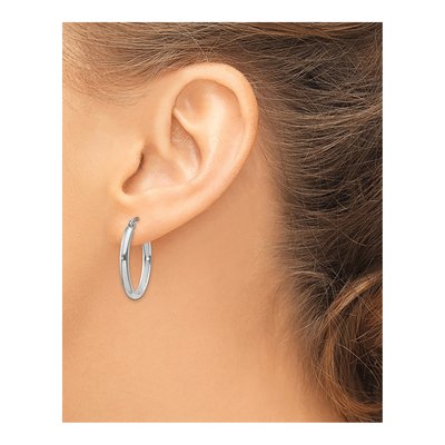 14K White Gold Oval Tube Hoop Earrings – view 4