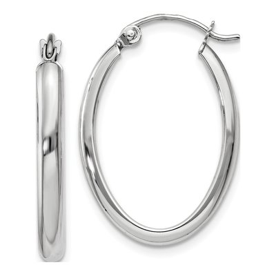 14K White Gold Oval Tube Hoop Earrings