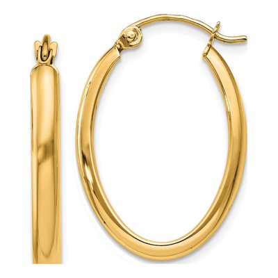 14K Yellow Gold Oval Tube Hoop Earrings