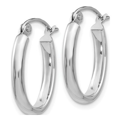 14K White Gold Oval Tube Hoop Earrings – view 3