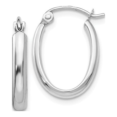 14K White Gold Oval Tube Hoop Earrings