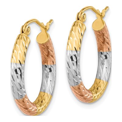 14K Yellow Gold Diamond-Cut Hoop Earrings – view 3
