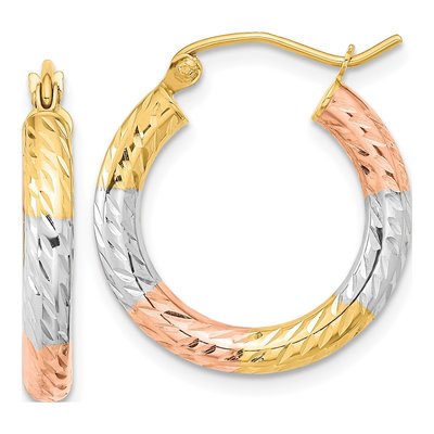 14K Yellow Gold Diamond-Cut Hoop Earrings