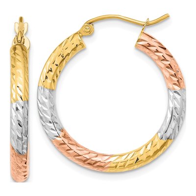 14K Yellow Gold Diamond-Cut Hoop Earrings