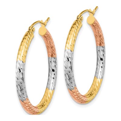 14K Yellow Gold Diamond-Cut Hoop Earrings – view 3
