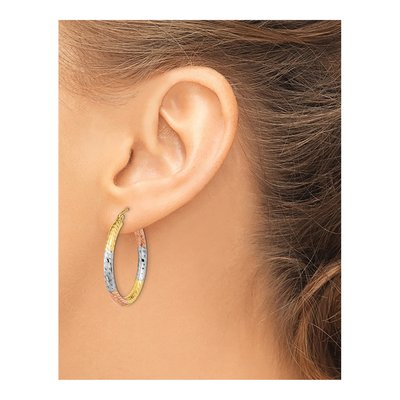 14K Yellow Gold Diamond-Cut Hoop Earrings – view 4
