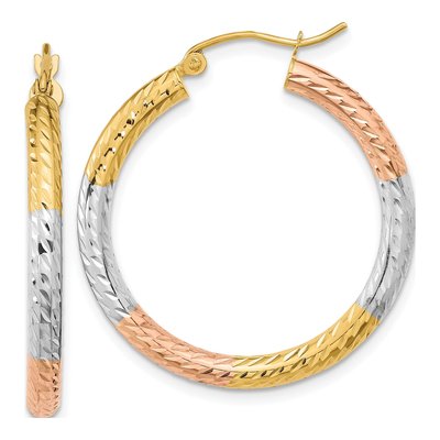 14K Yellow Gold Diamond-Cut Hoop Earrings