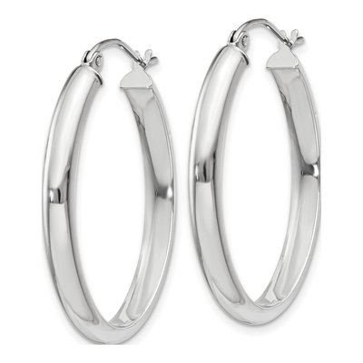 14K White Gold Oval Tube Hoop Earrings – view 3