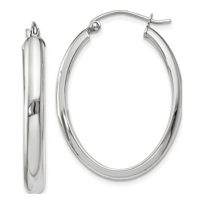 14K White Gold Oval Tube Hoop Earrings