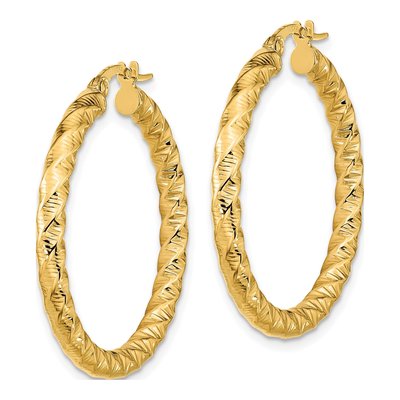 14K Yellow Gold 32mm Twisted Hoop Earrings – view 3