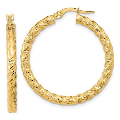 14K Yellow Gold 32mm Twisted Hoop Earrings