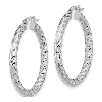 14K White Gold 32mm Twisted Hoop Earrings – view 2