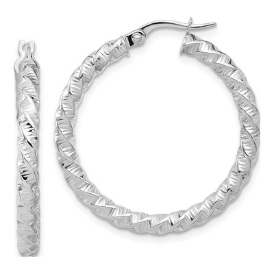 14K White Gold 32mm Twisted Hoop Earrings