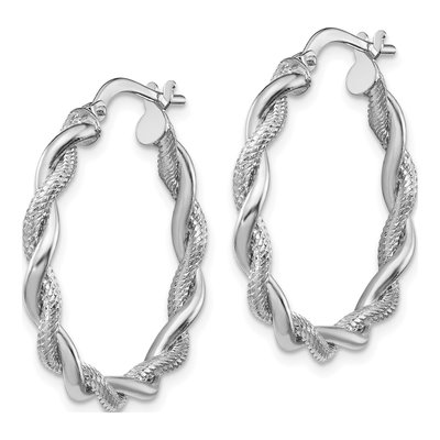 14K White Gold 30mm Diamond-Cut Twisted Hoop Earrings – view 3
