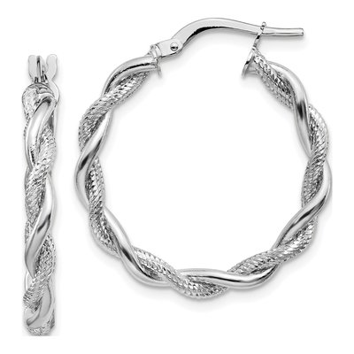 14K White Gold 30mm Diamond-Cut Twisted Hoop Earrings