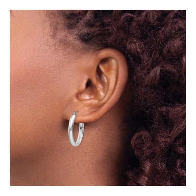 14K White Gold Oval Tube Hoop Earrings – view 4