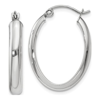 14K White Gold Oval Tube Hoop Earrings