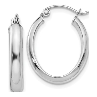 14K White Gold Oval Tube Hoop Earrings