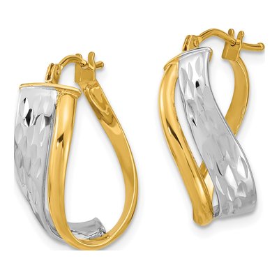14K Two-Tone Gold 25mm Diamond-Cut Hoop Earrings – view 3