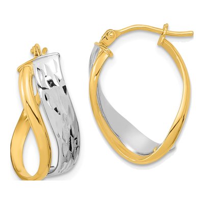 14K Two-Tone Gold 25mm Diamond-Cut Hoop Earrings