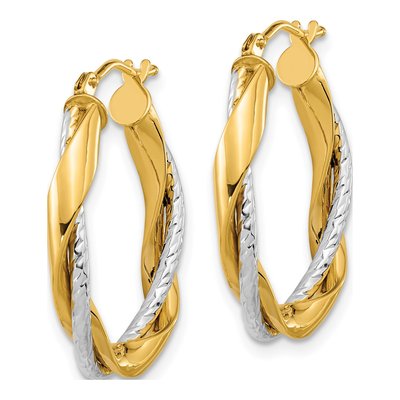 14K Two-Tone Gold 26mm Twisted Rope Hoop Earrings – view 3