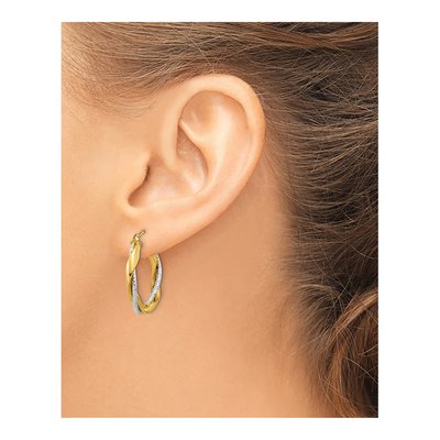 14K Two-Tone Gold 26mm Twisted Rope Hoop Earrings – view 4