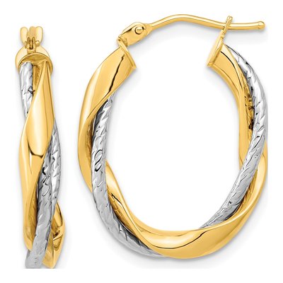 14K Two-Tone Gold 26mm Twisted Rope Hoop Earrings