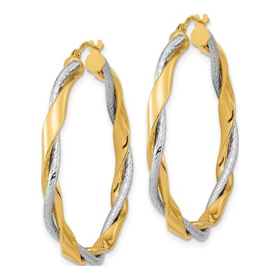 14K Two-Tone Gold 37mm Twisted Rope Hoop Earrings – view 3