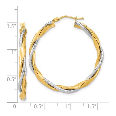 14K Two-Tone Gold 37mm Twisted Rope Hoop Earrings – view 5