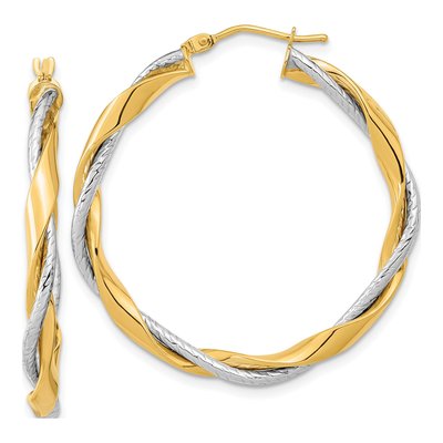 14K Two-Tone Gold 37mm Twisted Rope Hoop Earrings