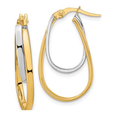14K Two-Tone Gold 26mm Double Oval Hoop Earrings