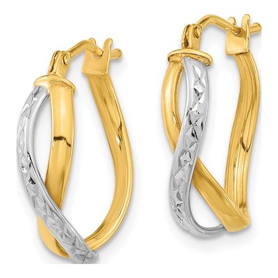 14K Two-Tone Gold 21mm Diamond-Cut Hoop Earrings – view 3
