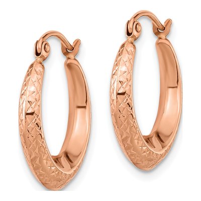 14K Rose Gold Diamond-Cut Tapered Hoop Earrings – view 2