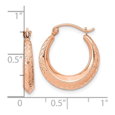 14K Rose Gold Diamond-Cut Tapered Hoop Earrings – view 4