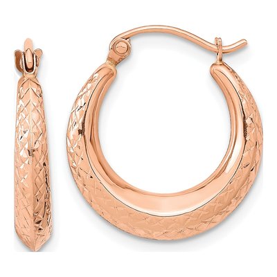 14K Rose Gold Diamond-Cut Tapered Hoop Earrings