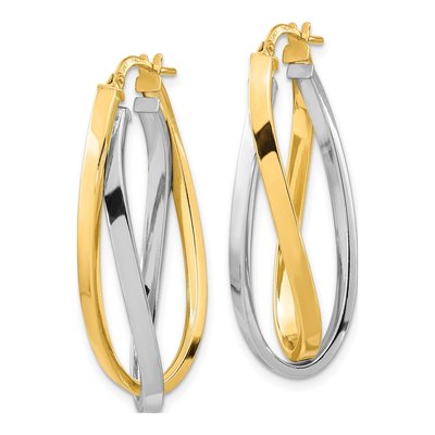 14K Two-Tone Gold 36mm Oval Double Hoop Earrings – view 3