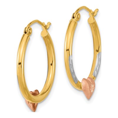 14K Two-Tone Gold Diamond-Cut Heart Hoop Earrings – view 3