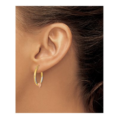14K Two-Tone Gold Diamond-Cut Heart Hoop Earrings – view 4