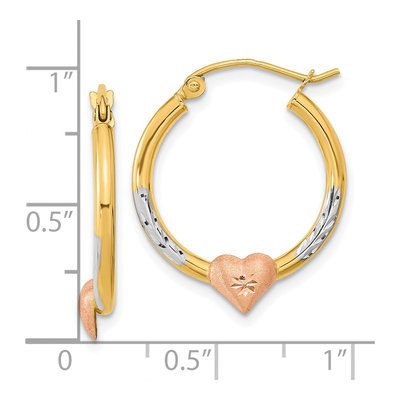 14K Two-Tone Gold Diamond-Cut Heart Hoop Earrings – view 5