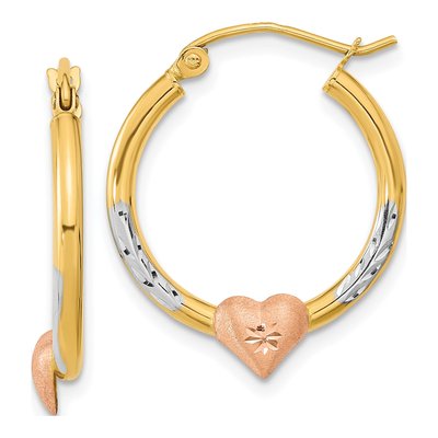 14K Two-Tone Gold Diamond-Cut Heart Hoop Earrings