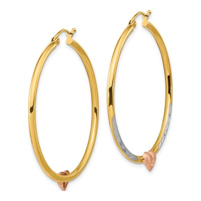 14K Two-Tone Gold Diamond-Cut Heart Hoop Earrings – view 3