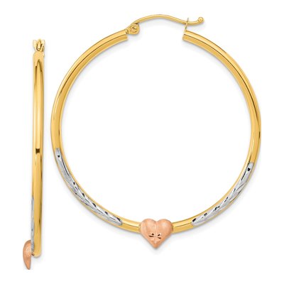 14K Two-Tone Gold Diamond-Cut Heart Hoop Earrings