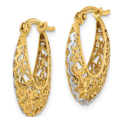 14K Yellow Gold 23mm Filigree Hoop Earrings – view 3
