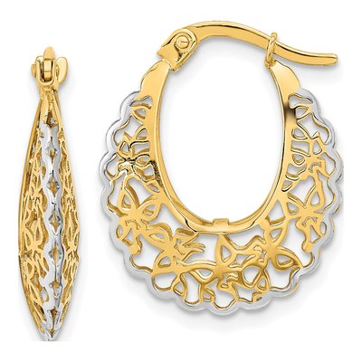 14K Yellow Gold 23mm Filigree Hoop Earrings