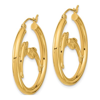 14K Yellow Gold 33mm Dolphin Hoop Earrings – view 3
