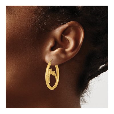 14K Yellow Gold 33mm Dolphin Hoop Earrings – view 4